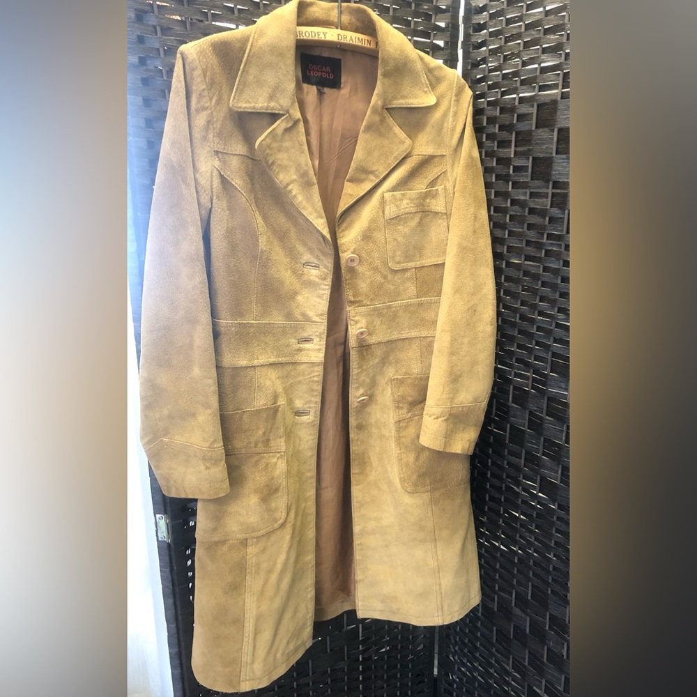 Vintage Oscar Leopold Mid-Length Tan Suede/Leather Jacket Size X Small
